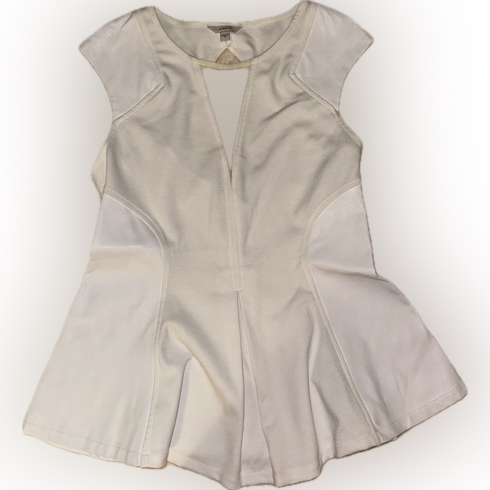 White peplum Guess top with pleather accents